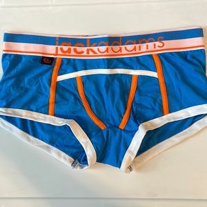 Jack Adams trunks, size M, new without tags, blue, white, and orange